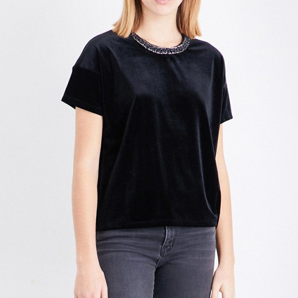 The Kooples Lexi Velvet Beaded T-shirt Sz M